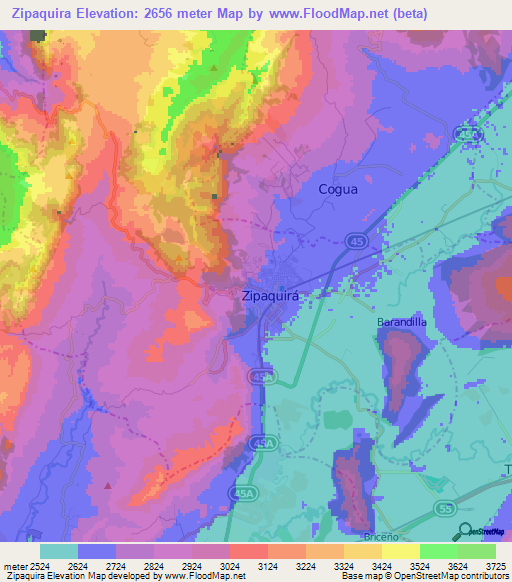 Zipaquira,Colombia Elevation Map