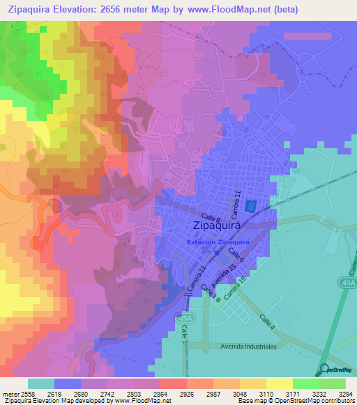 Zipaquira,Colombia Elevation Map