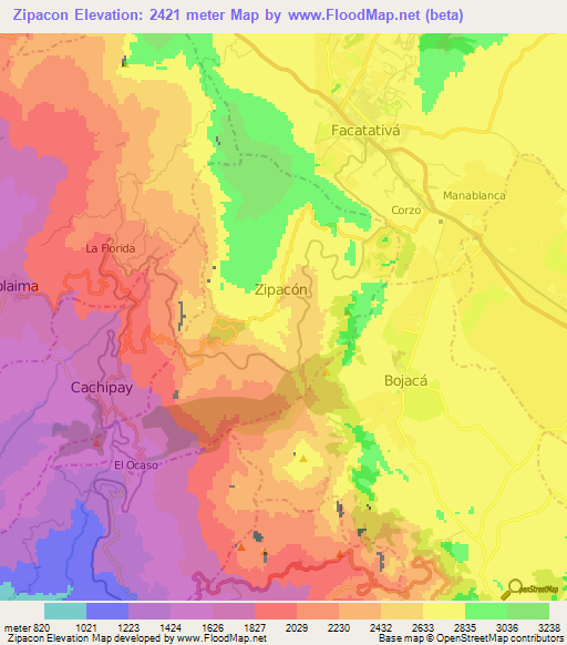 Zipacon,Colombia Elevation Map