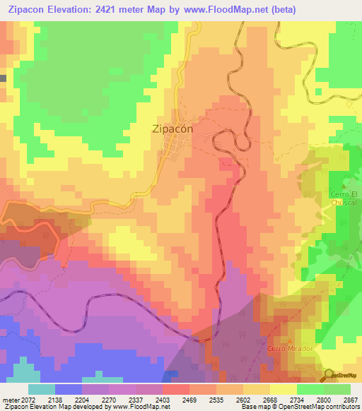 Zipacon,Colombia Elevation Map