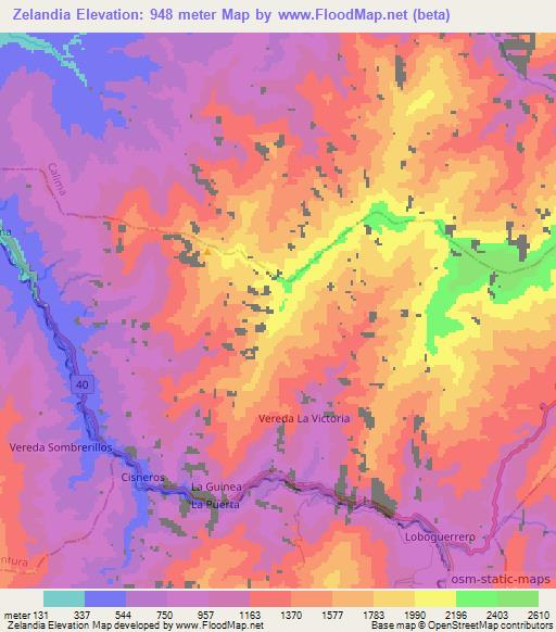 Zelandia,Colombia Elevation Map