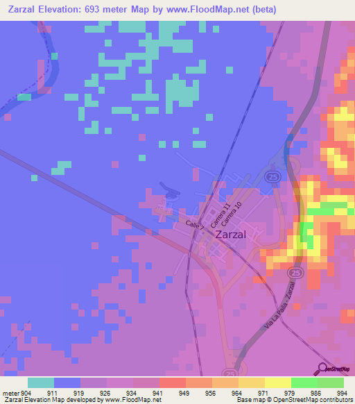 Zarzal,Colombia Elevation Map