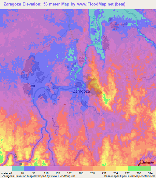 Zaragoza,Colombia Elevation Map