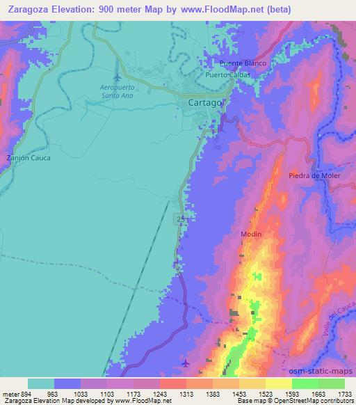 Zaragoza,Colombia Elevation Map