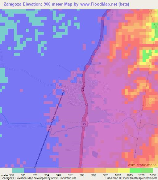 Zaragoza,Colombia Elevation Map