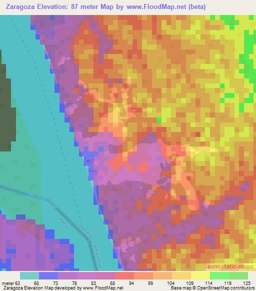 Zaragoza,Colombia Elevation Map