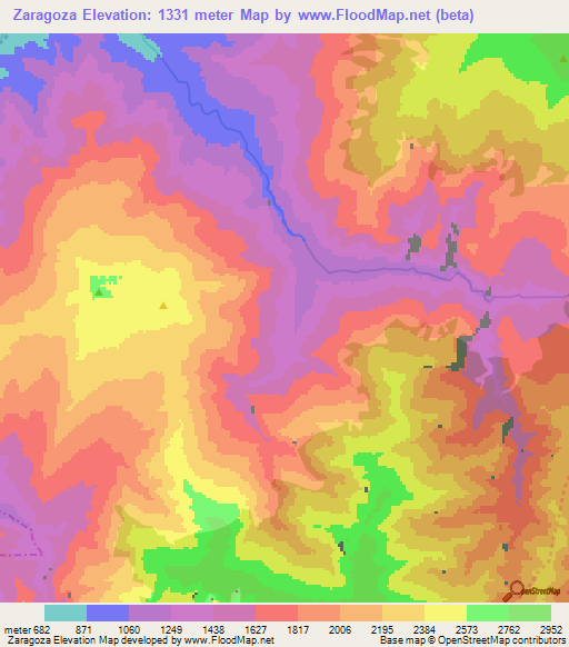 Zaragoza,Colombia Elevation Map