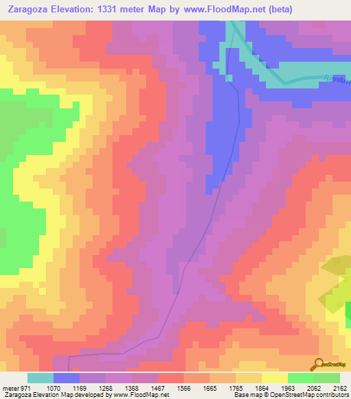 Zaragoza,Colombia Elevation Map