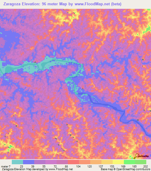 Zaragoza,Colombia Elevation Map