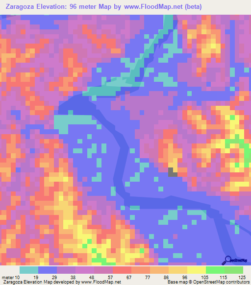 Zaragoza,Colombia Elevation Map