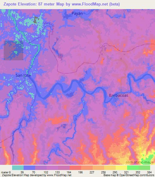 Zapote,Colombia Elevation Map