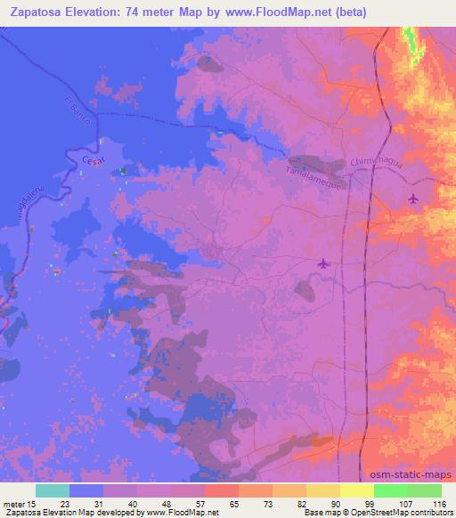 Zapatosa,Colombia Elevation Map