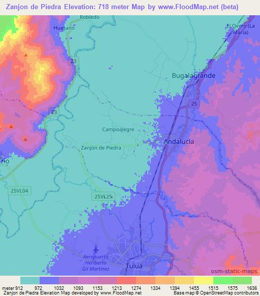 Zanjon de Piedra,Colombia Elevation Map