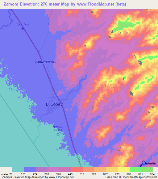 Zamora,Colombia Elevation Map