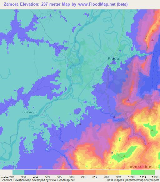 Zamora,Colombia Elevation Map