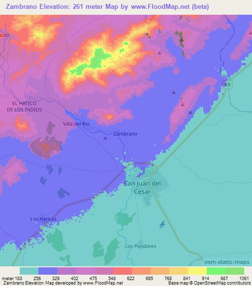 Zambrano,Colombia Elevation Map