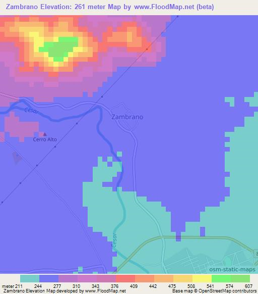 Zambrano,Colombia Elevation Map