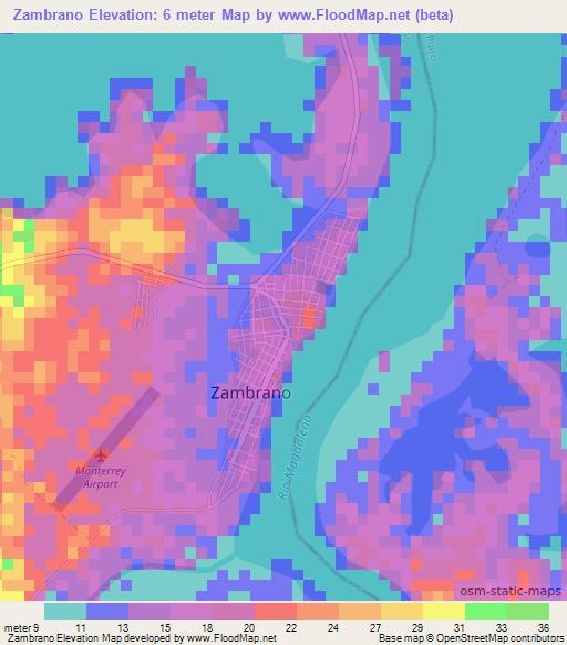 Zambrano,Colombia Elevation Map