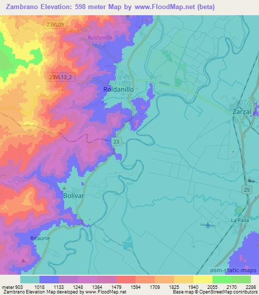 Zambrano,Colombia Elevation Map
