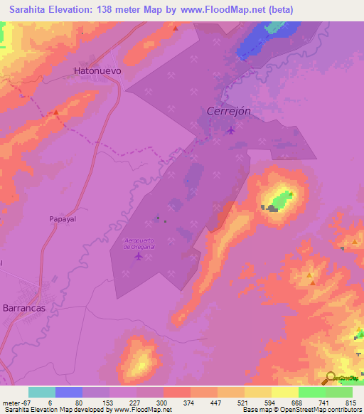 Sarahita,Colombia Elevation Map