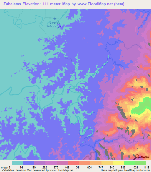 Zabaletas,Colombia Elevation Map