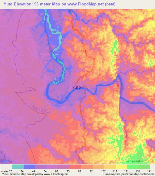 Yuto,Colombia Elevation Map