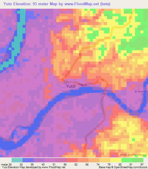 Yuto,Colombia Elevation Map