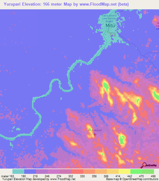 Yurupari,Colombia Elevation Map