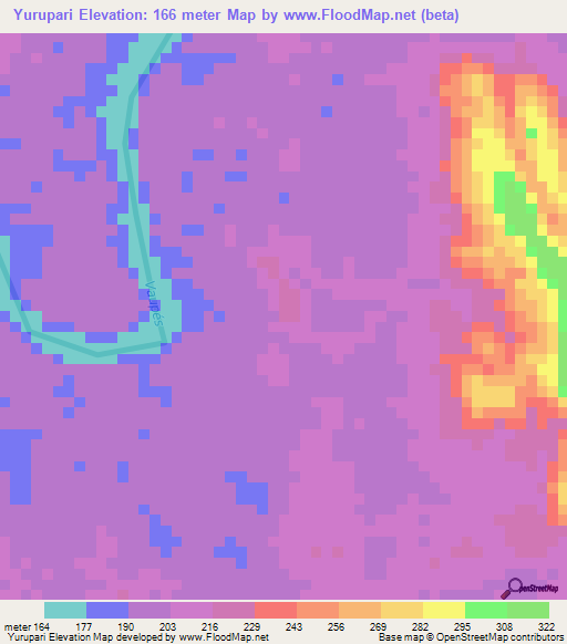 Yurupari,Colombia Elevation Map