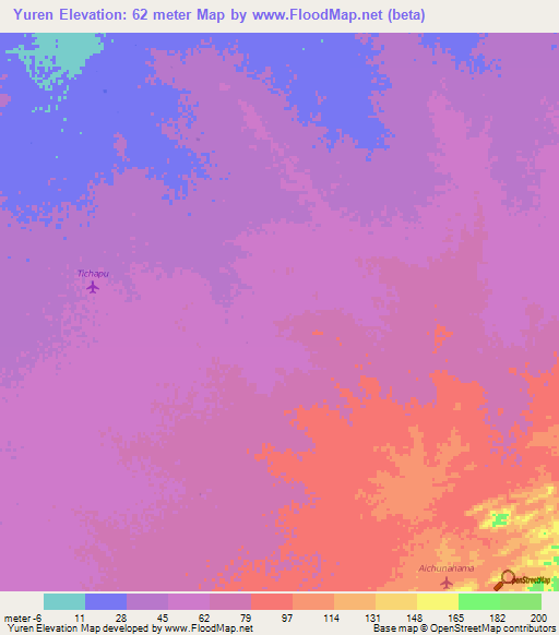 Yuren,Colombia Elevation Map