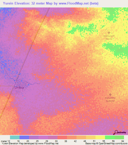 Yurein,Colombia Elevation Map