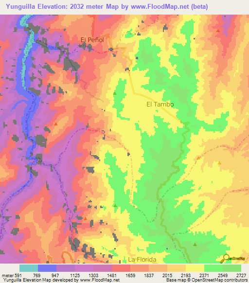 Yunguilla,Colombia Elevation Map