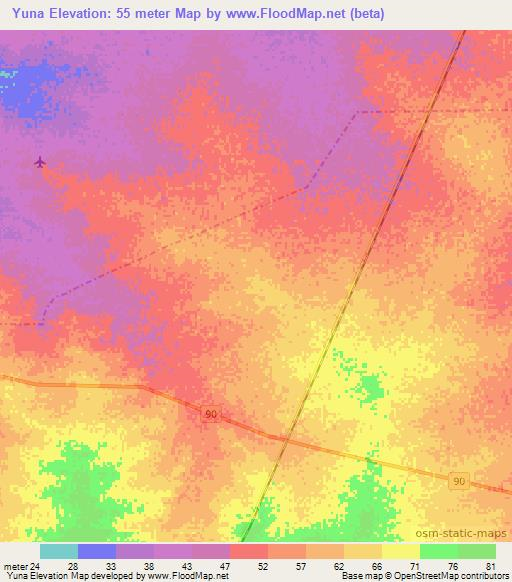 Yuna,Colombia Elevation Map