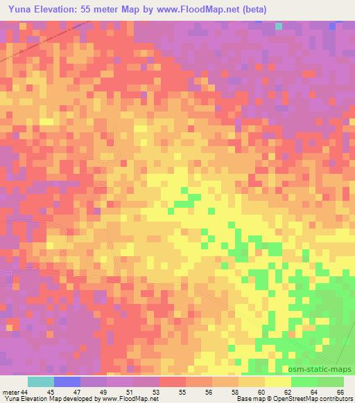 Yuna,Colombia Elevation Map