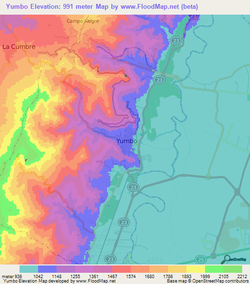 Yumbo,Colombia Elevation Map