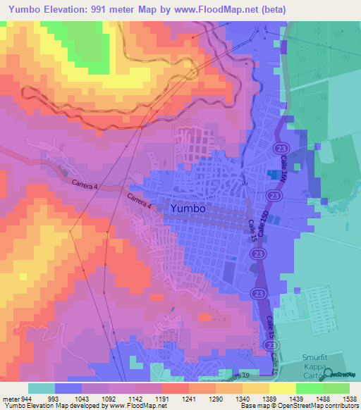 Yumbo,Colombia Elevation Map