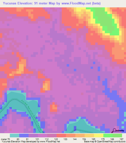 Yucunas,Colombia Elevation Map