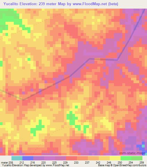 Yucalito,Colombia Elevation Map