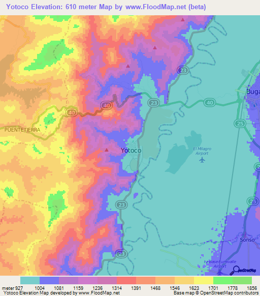 Yotoco,Colombia Elevation Map