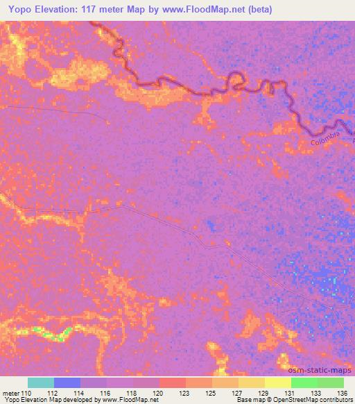 Yopo,Colombia Elevation Map