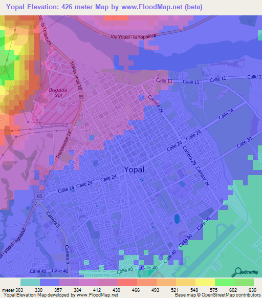 Yopal,Colombia Elevation Map