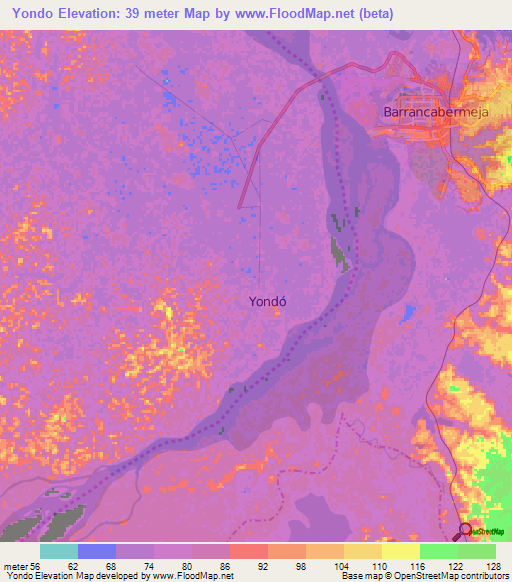 Yondo,Colombia Elevation Map