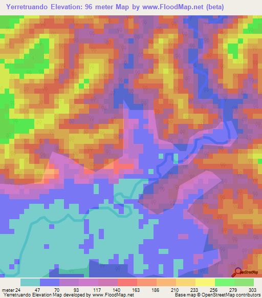 Yerretruando,Colombia Elevation Map