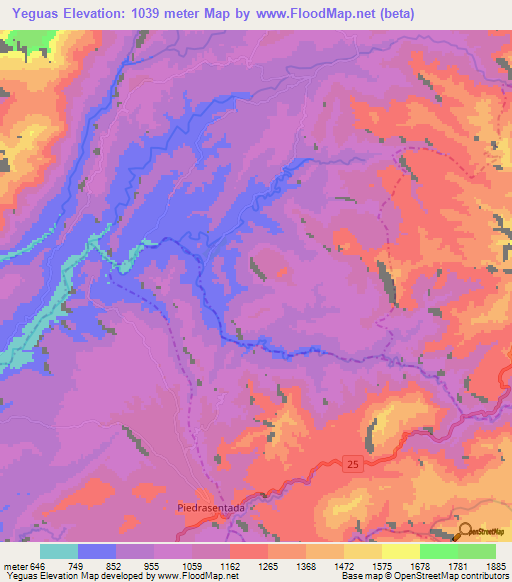 Yeguas,Colombia Elevation Map