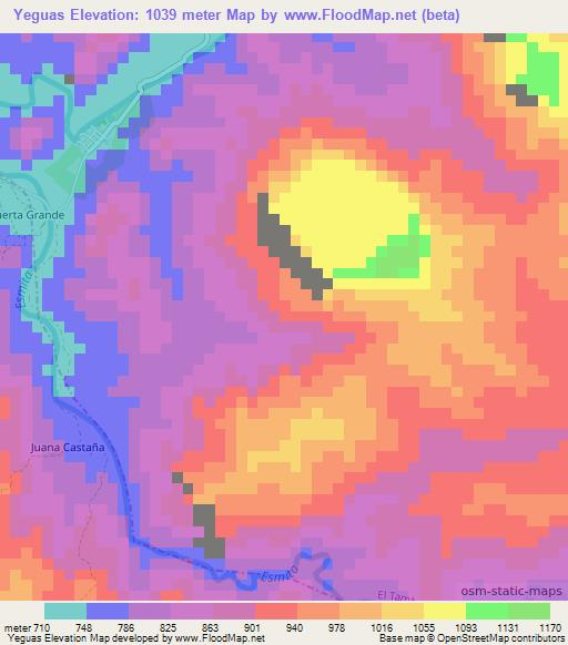 Yeguas,Colombia Elevation Map