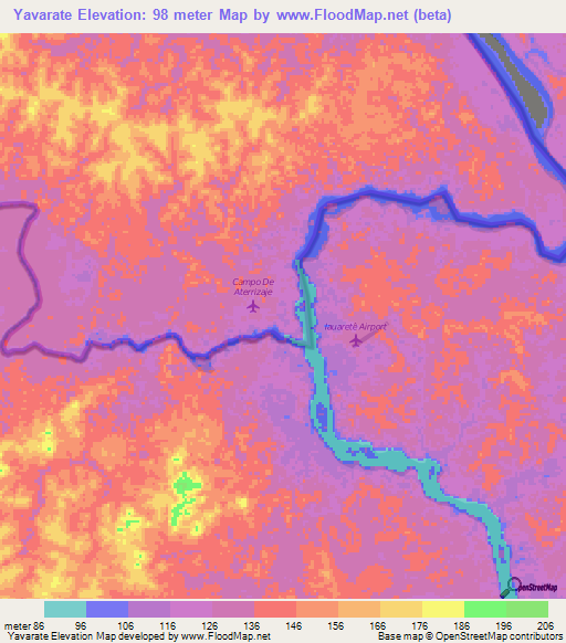 Yavarate,Colombia Elevation Map