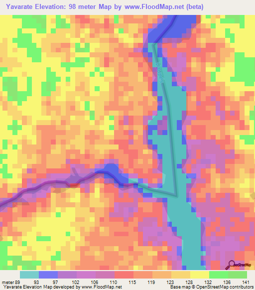 Yavarate,Colombia Elevation Map