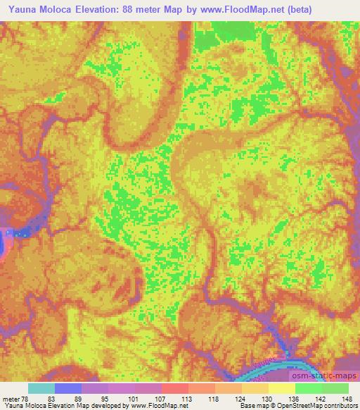 Yauna Moloca,Colombia Elevation Map