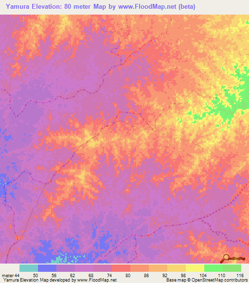 Yamura,Colombia Elevation Map