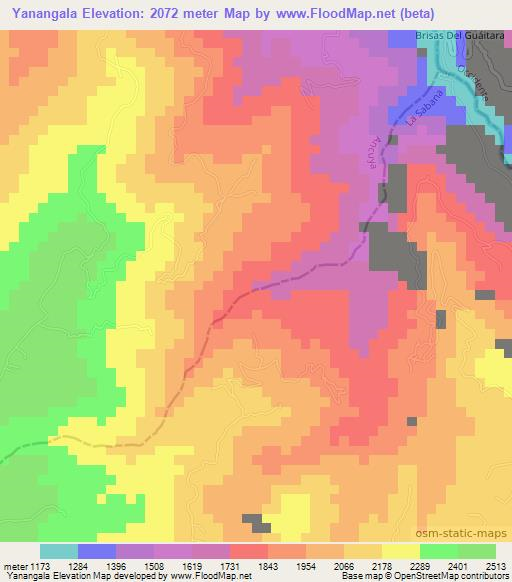 Yanangala,Colombia Elevation Map